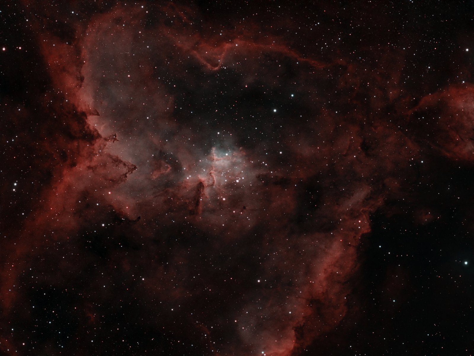 The Heart Nebula core in natural narrowband colour: red hydrogen, teal oxygen